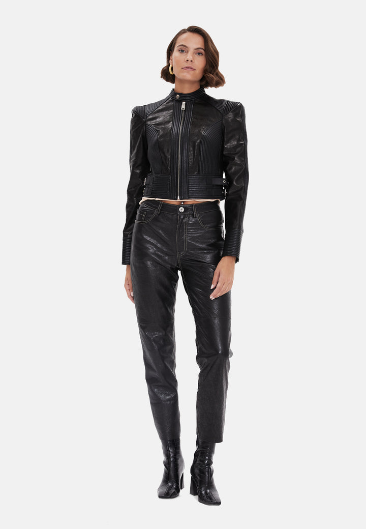Women's Leather Fashion Biker, Black