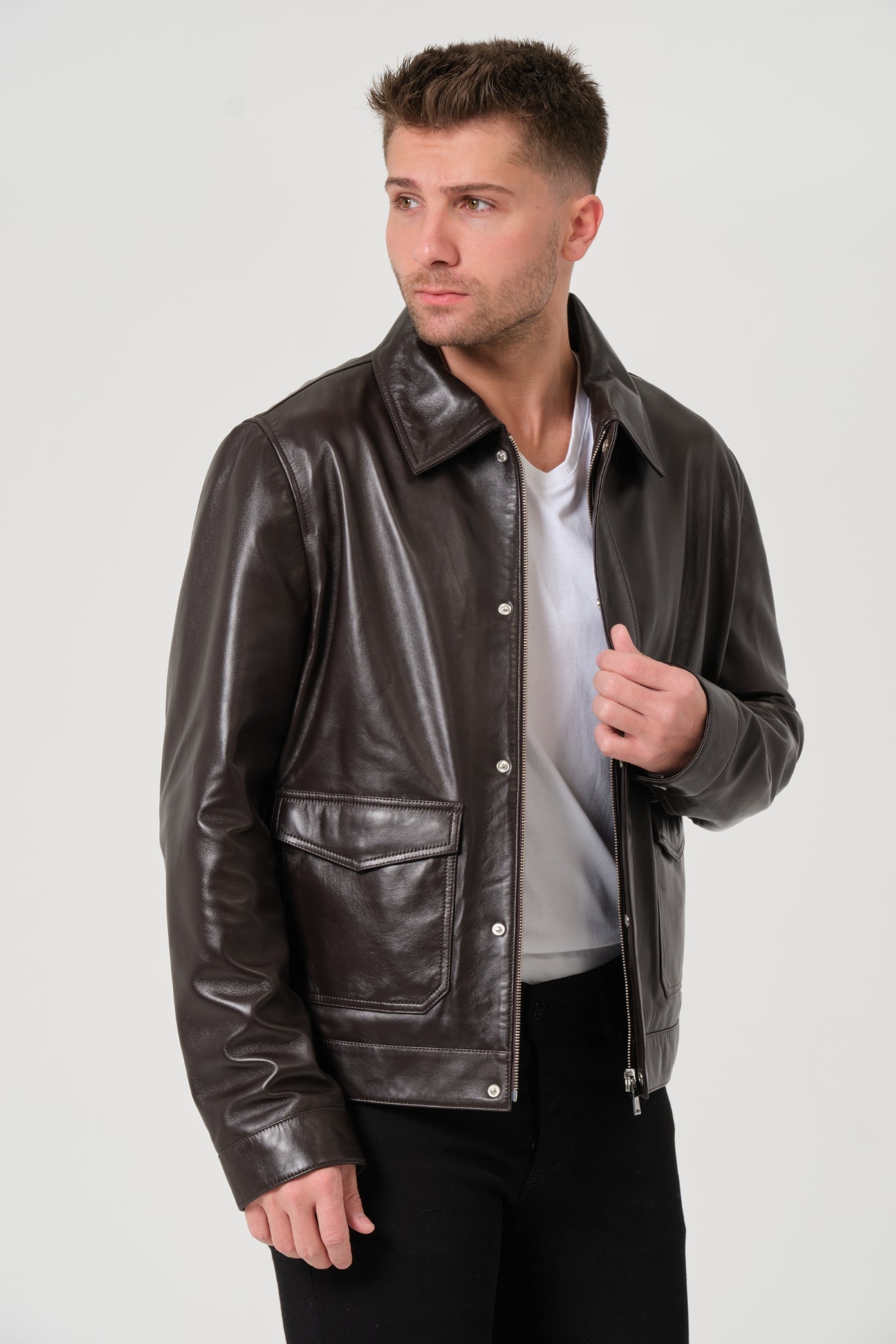 Men's Brown Leather Jacket | Maddox | FURNIQ UK