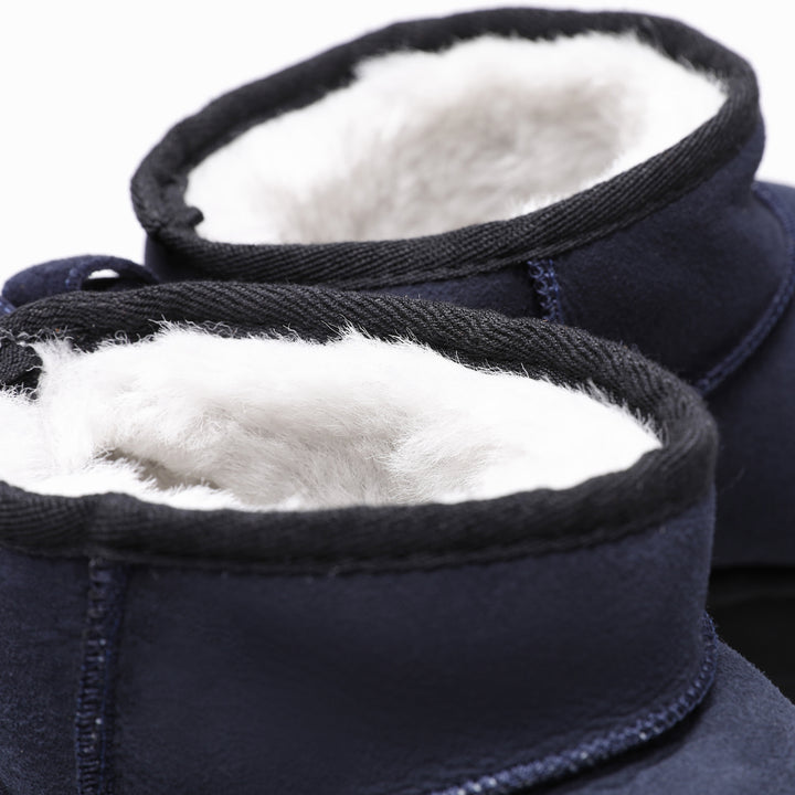 Women's Mini Sheepskin Boots, Navy Suede