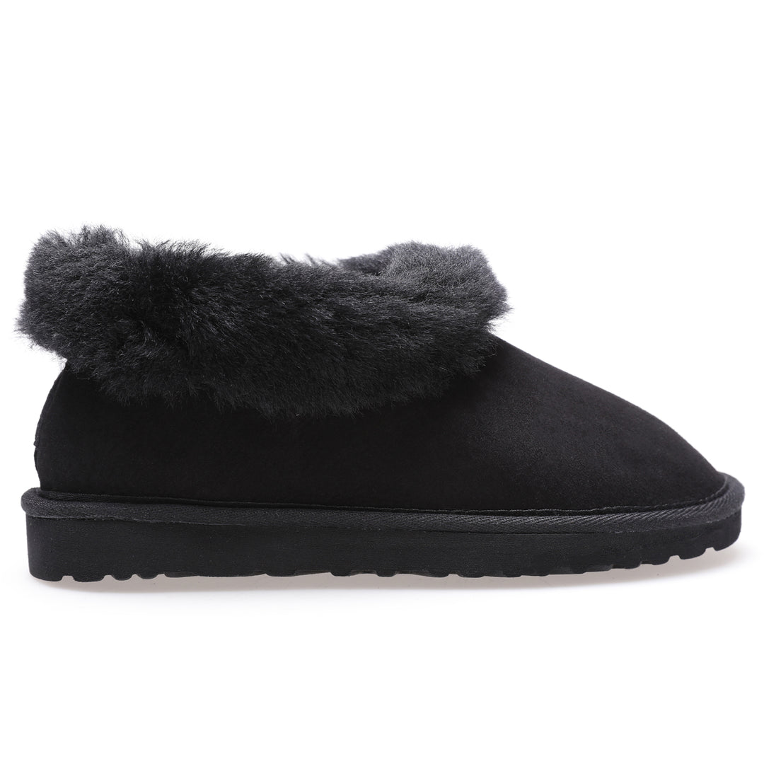 Women's Sheepskin Slippers, Black Suede