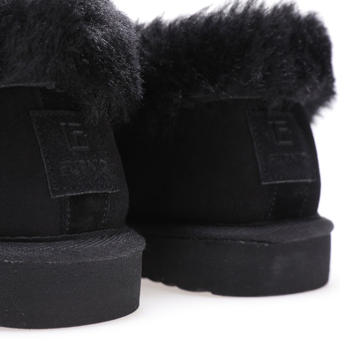 Women's Sheepskin Slippers, Black Suede