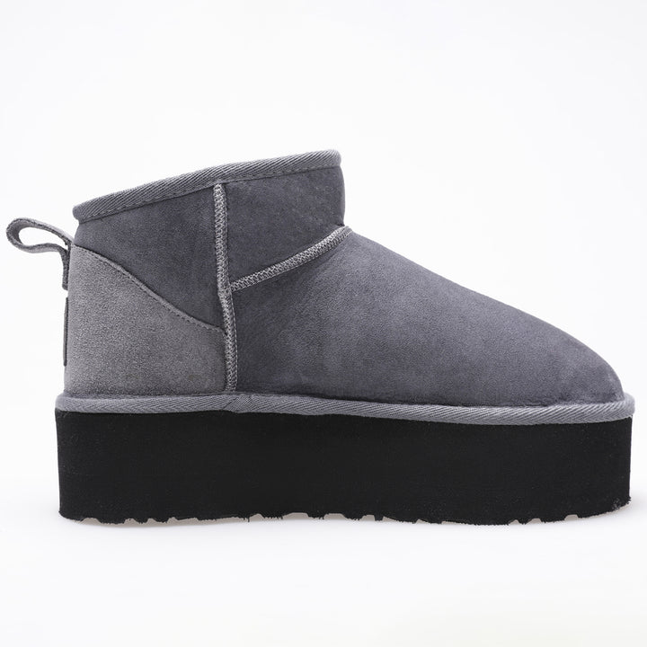 Women's Mini Sheepskin Boots, Grey Suede
