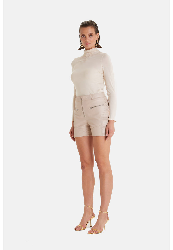 Women's Leather Fashion Short, Beige