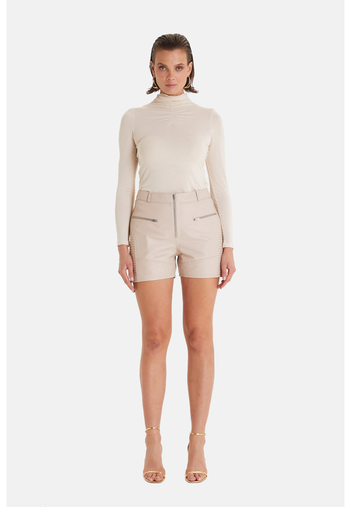 Women's Leather Fashion Short, Beige