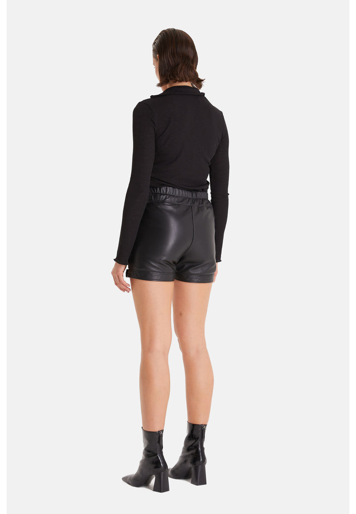 Women's Leather Fashion Short, Black