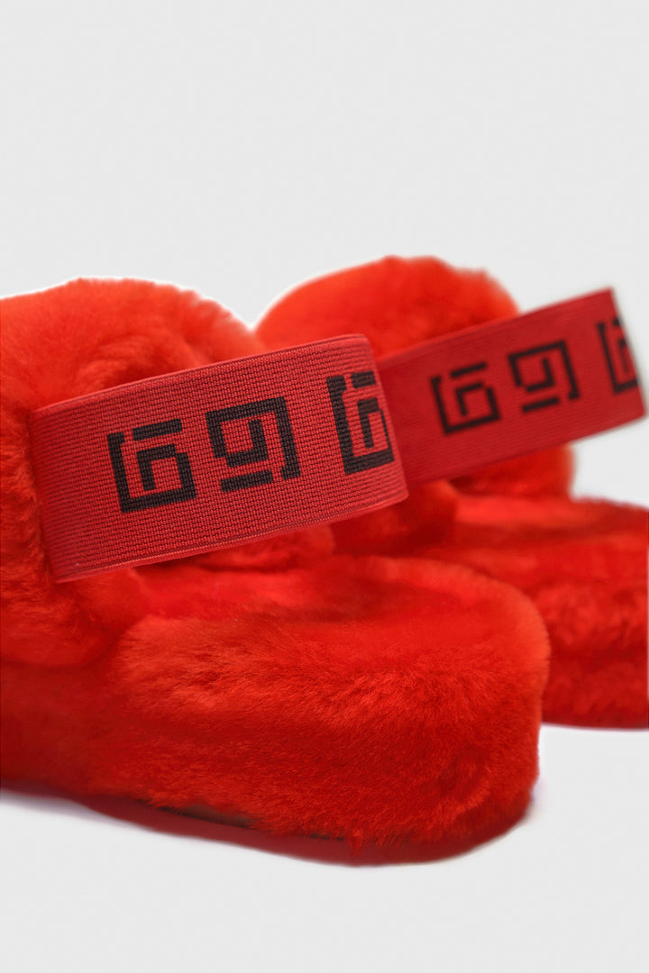 Women's Shearling Double Stripe Slides, Red Wool