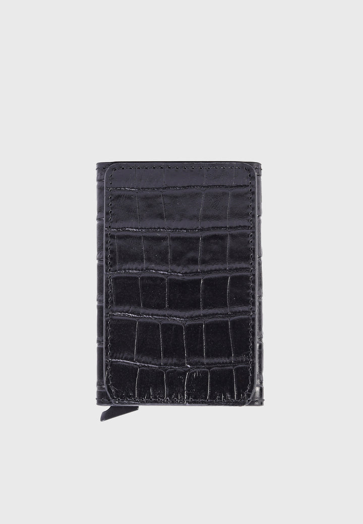 Genuine Leather Crocodile Pattern Black Card Holder