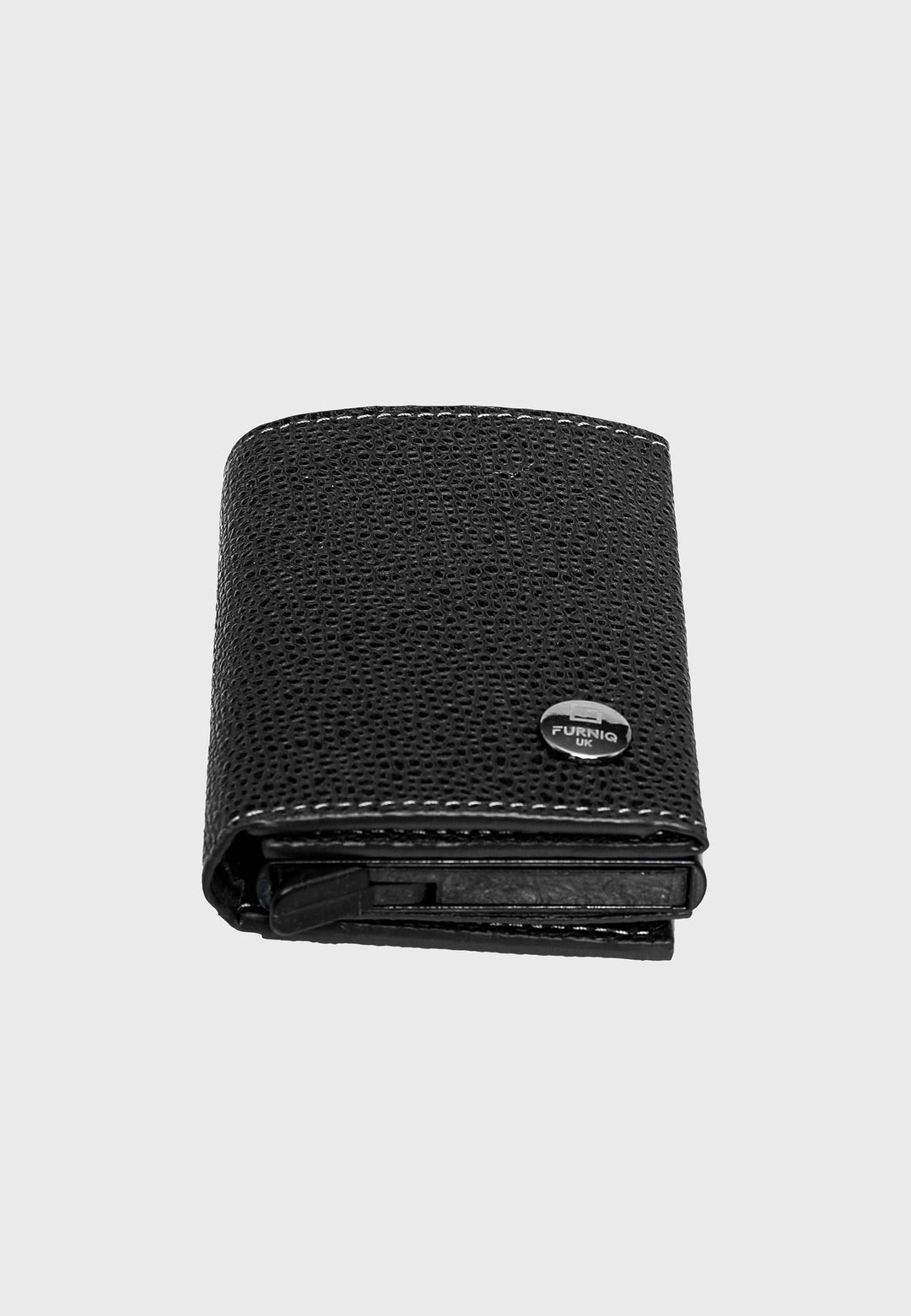 Genuine Leather Caviar Pattern Black Trifold Card Holder