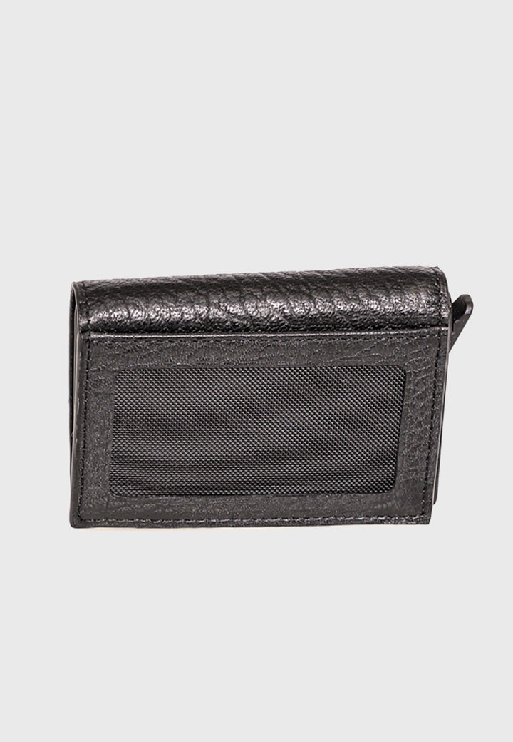 Genuine Leather Venous Pattern Black Trifold Card Holder