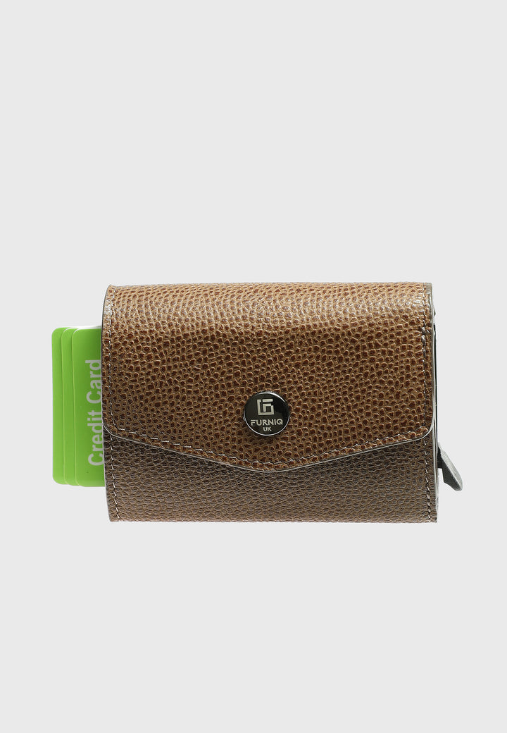 Genuine Leather Caviar Pattern Brown Snap Closure Wallet \u0026 Card Holder