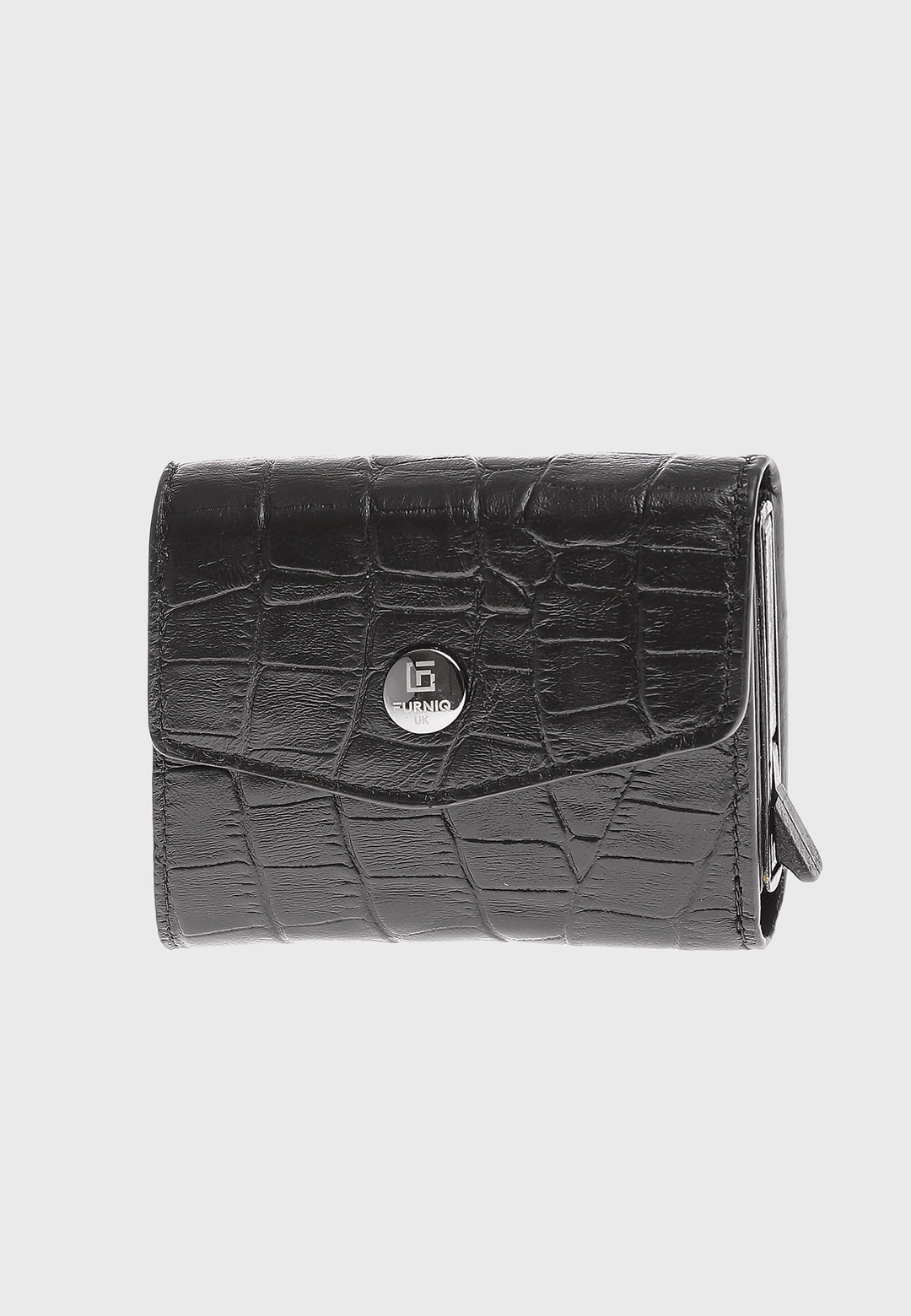 Genuine Leather Crocodile Pattern Black Snap Closure Wallet \u0026 Card Holder