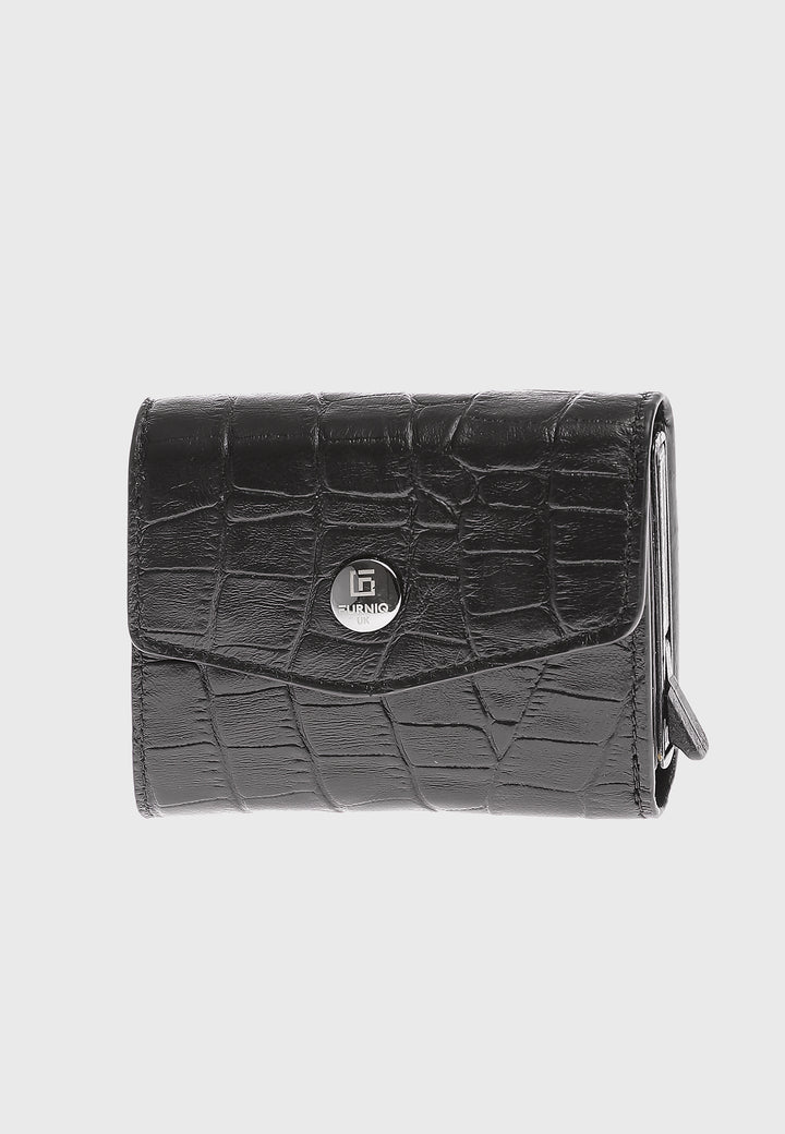 Genuine Leather Crocodile Pattern Black Snap Closure Wallet \u0026 Card Holder