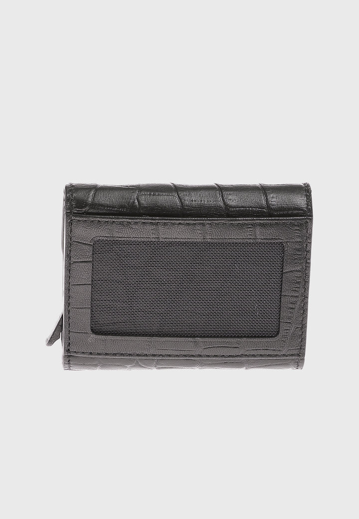 Genuine Leather Crocodile Pattern Black Snap Closure Wallet \u0026 Card Holder