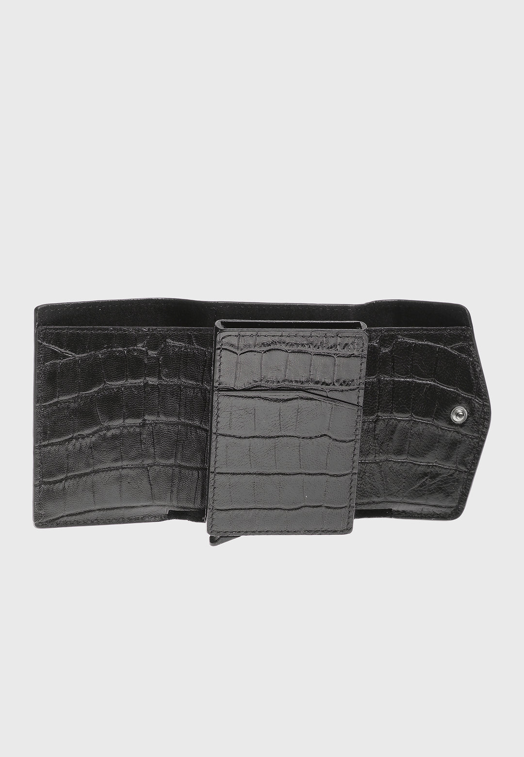 Genuine Leather Crocodile Pattern Black Snap Closure Wallet \u0026 Card Holder
