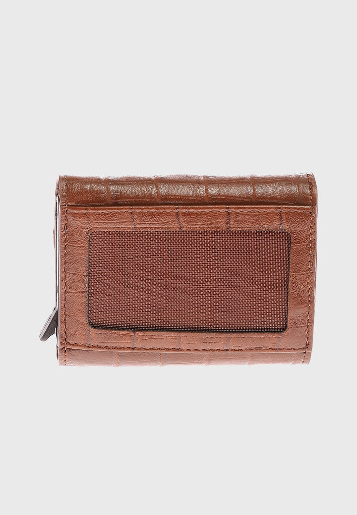 Genuine Leather Crocodile Pattern Tan Snap Closure Wallet \u0026 Card Holder