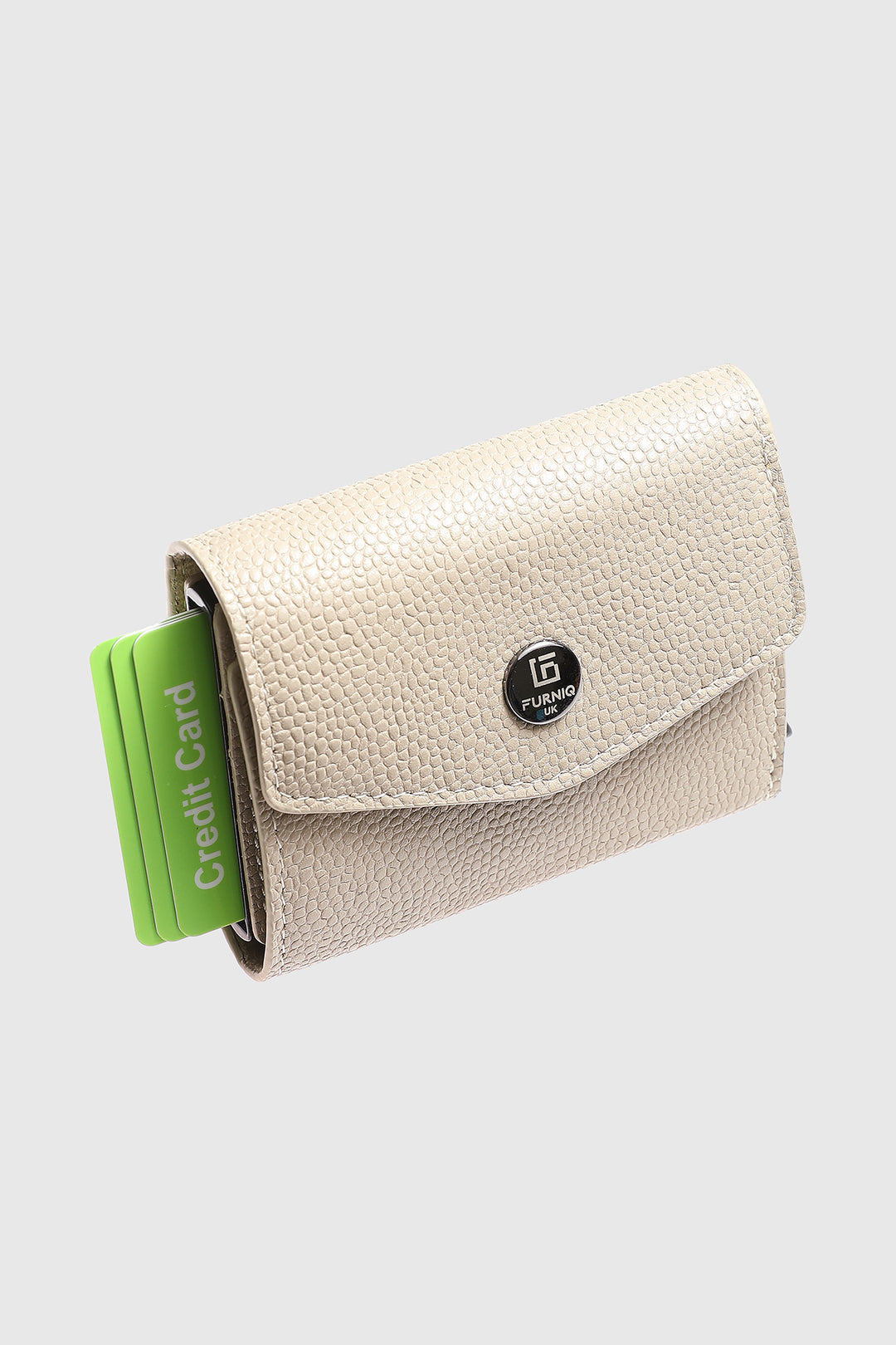 Genuine Leather Caviar Pattern Beige Snap Closure Wallet \u0026 Card Holder
