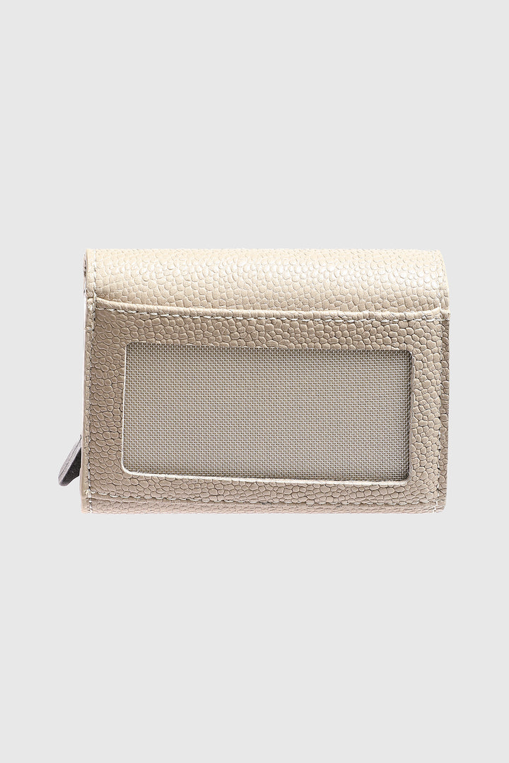 Genuine Leather Caviar Pattern Beige Snap Closure Wallet \u0026 Card Holder