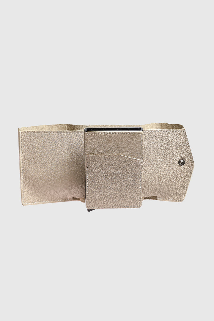Genuine Leather Caviar Pattern Beige Snap Closure Wallet \u0026 Card Holder