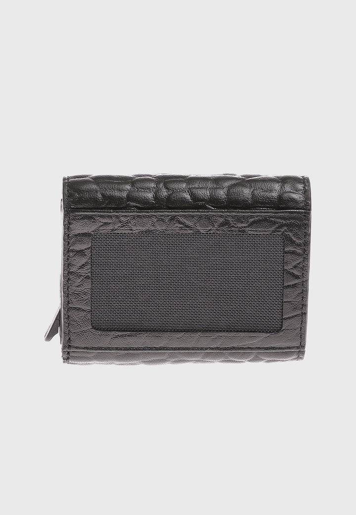 Genuine Leather Elephant Pattern Black Snap Closure Wallet \u0026 Card Holder