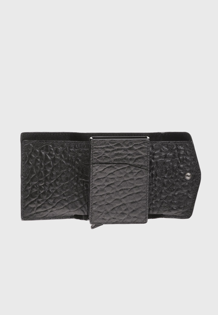 Genuine Leather Elephant Pattern Black Snap Closure Wallet \u0026 Card Holder