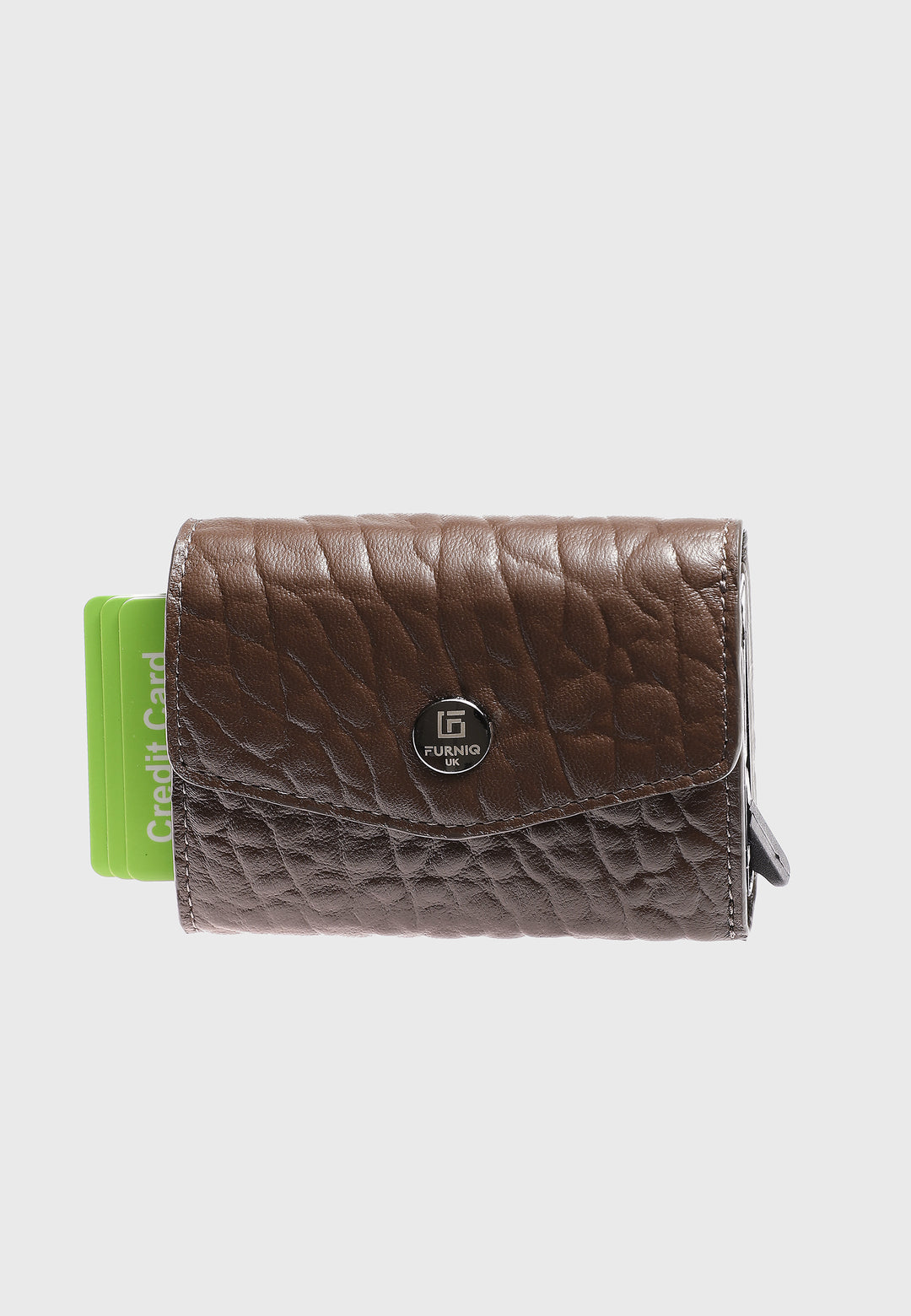 Genuine Leather Elephant Pattern Brown Snap Closure Wallet \u0026 Card Holder