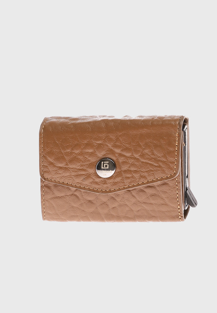 Genuine Leather Elephant Pattern Tan Snap Closure Wallet \u0026 Card Holder