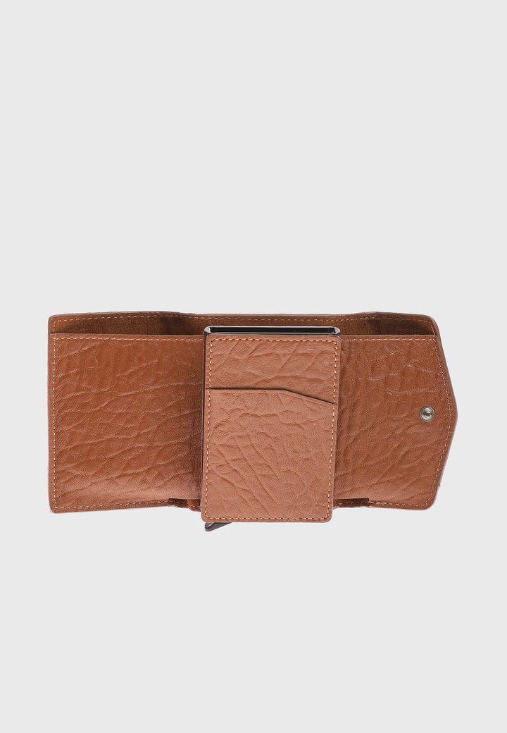 Genuine Leather Elephant Pattern Tan Snap Closure Wallet \u0026 Card Holder