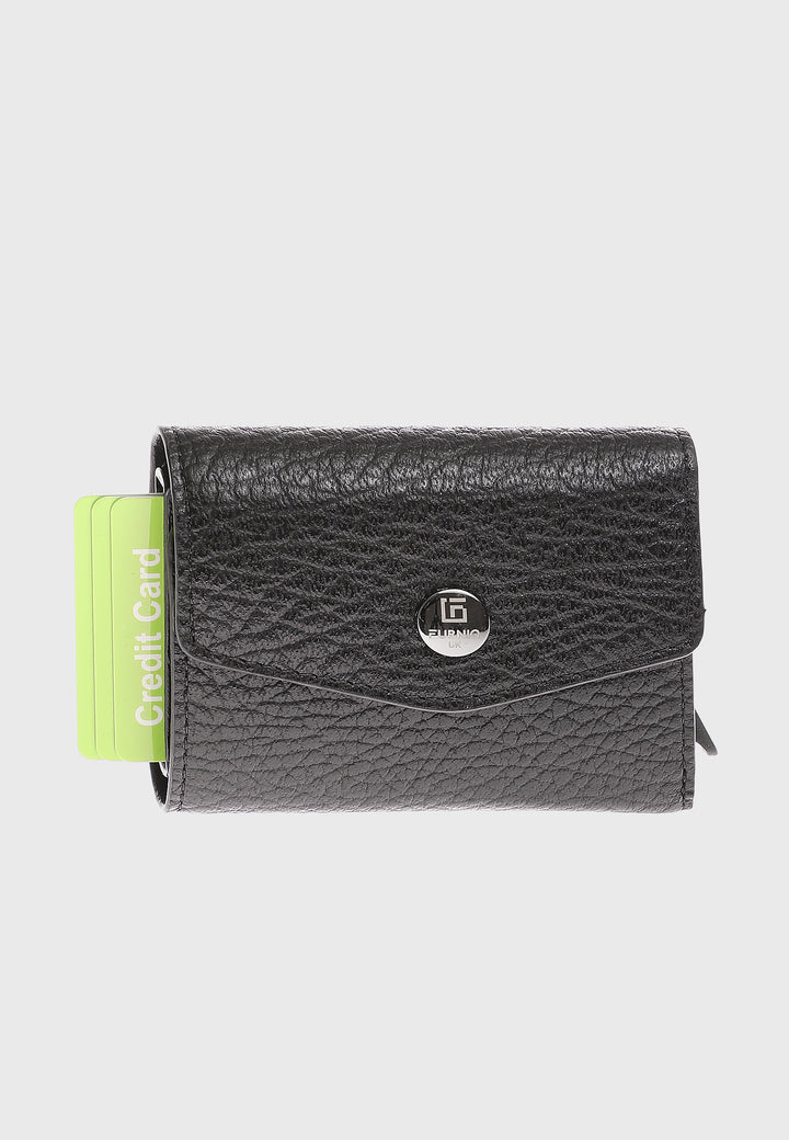 Genuine Leather Venous Pattern Black Snap Closure Wallet \u0026 Card Holder