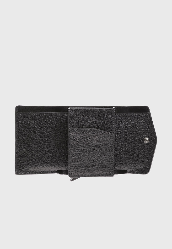 Genuine Leather Venous Pattern Black Snap Closure Wallet \u0026 Card Holder