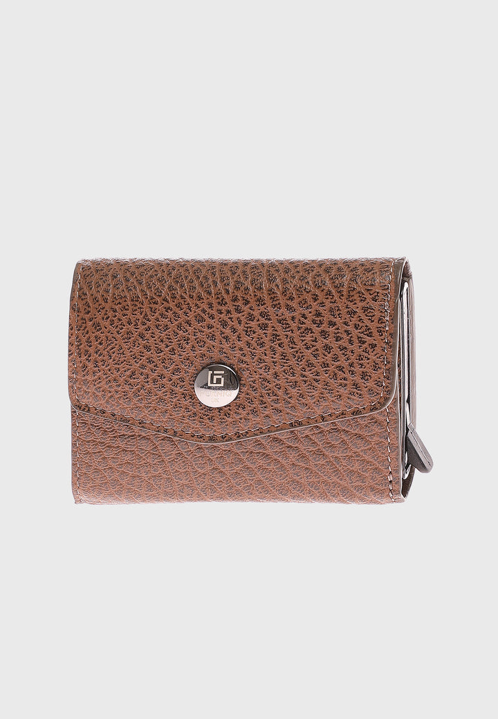 Genuine Leather Venous Pattern Brown Snap Closure Wallet \u0026 Card Holder