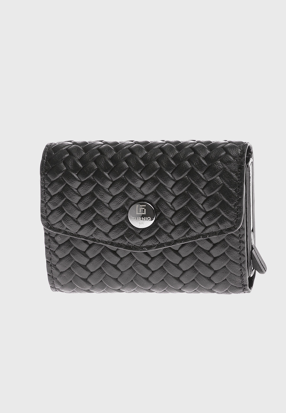 Genuine Leather Weave Pattern Black Snap Closure Wallet \u0026 Card Holder