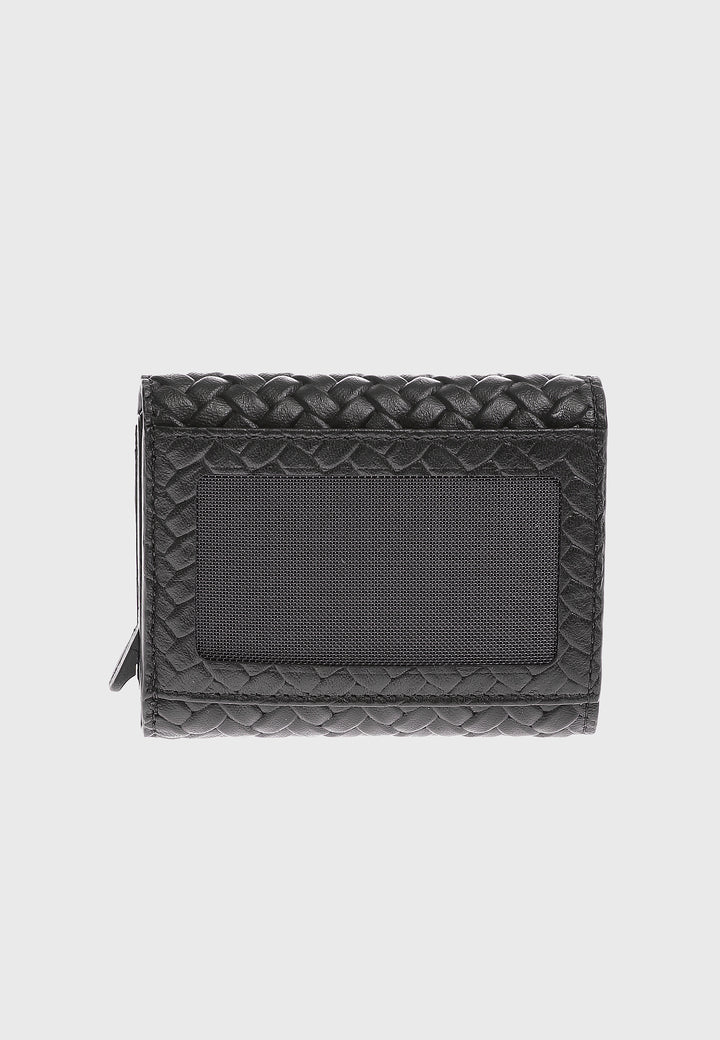 Genuine Leather Weave Pattern Black Snap Closure Wallet \u0026 Card Holder