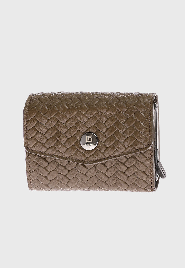 Genuine Leather Weave Pattern Brown Snap Closure Wallet \u0026 Card Holder