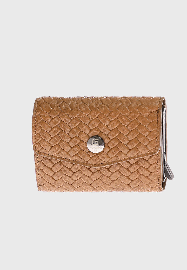 Genuine Leather Weave Pattern Tan Snap Closure Wallet \u0026 Card Holder