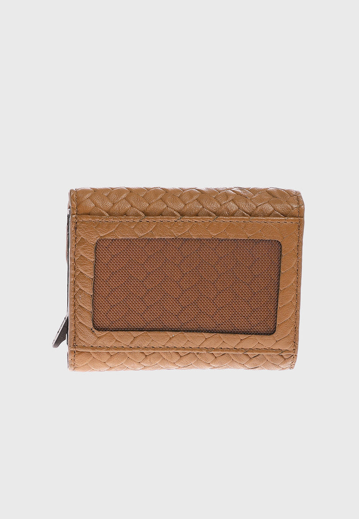 Genuine Leather Weave Pattern Tan Snap Closure Wallet \u0026 Card Holder
