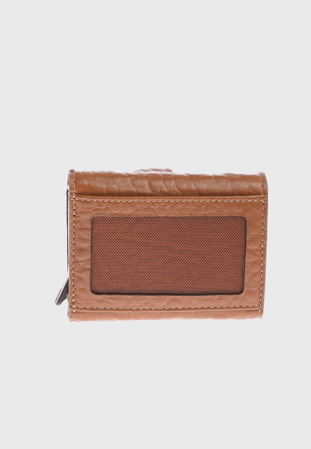 Tan leather wallet with mesh ID window