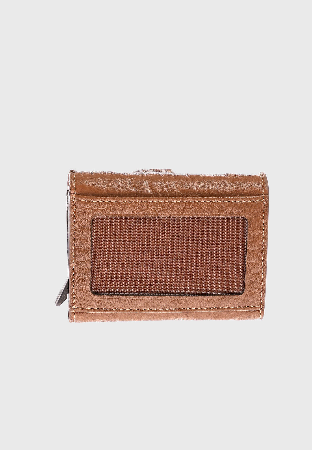 Tan leather wallet with mesh ID window