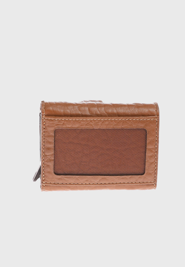 Tan leather wallet with mesh ID window
