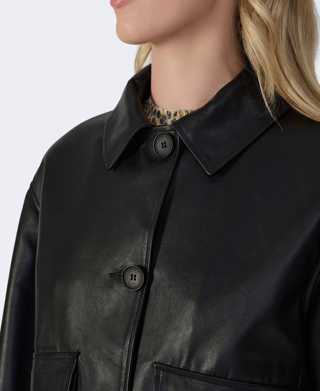 Black leather jacket close-up
