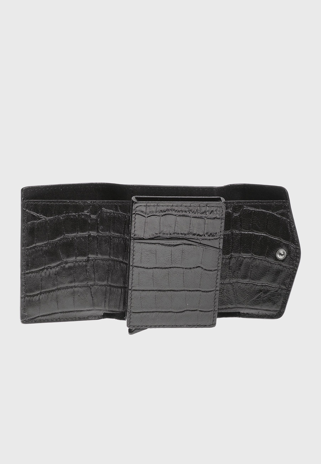 Black crocodile-pattern leather wallet