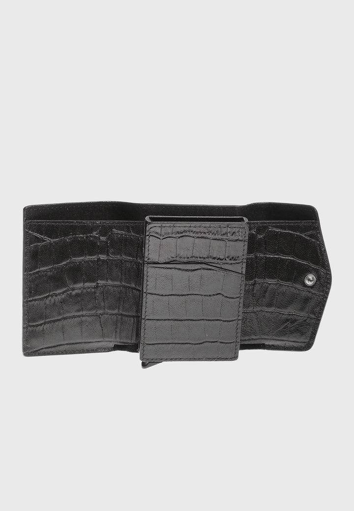 Black crocodile-pattern leather wallet