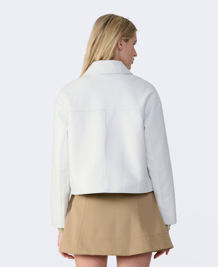 Back view white leather jacket