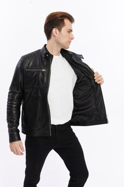 Image of Mens Leather Jacket, Black