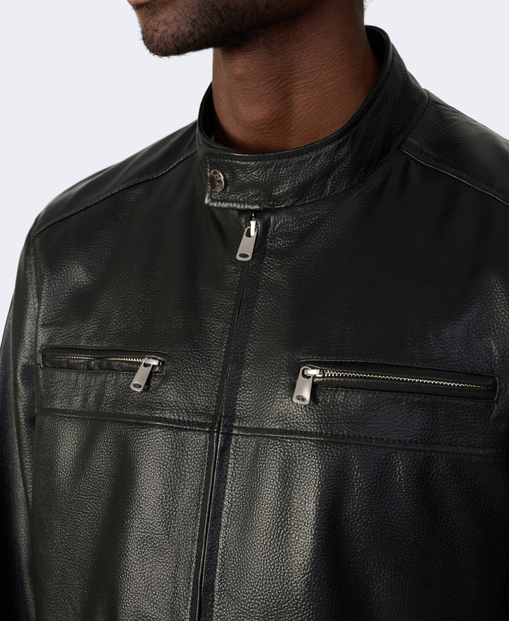 Black leather jacket with zip pockets