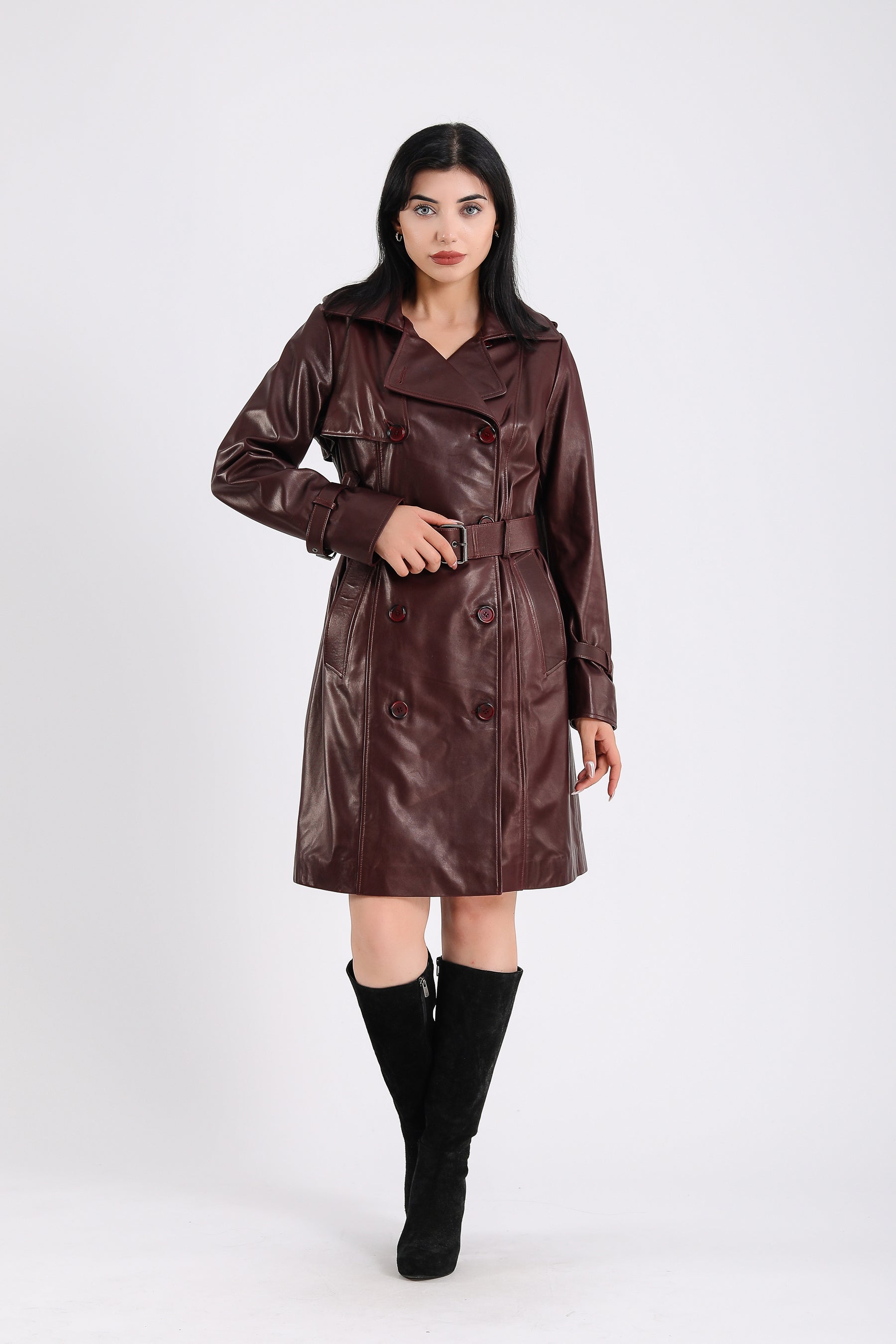 Women's Genuine Leather Trench Coat