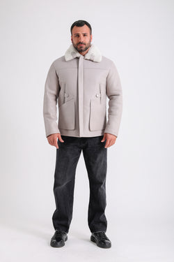 Image of Men's Leather Shearling Jacket, Beige