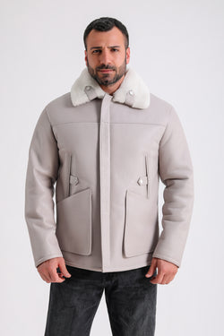 Image of Men's Leather Shearling Jacket, Beige