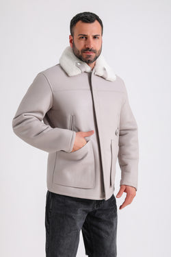 Image of Men's Leather Shearling Jacket, Beige