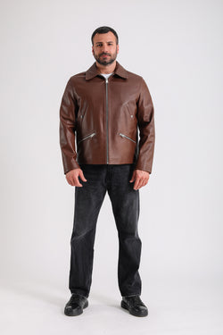 Image of Premium Brown Men's Leather Jacket - Crafted from 100% British Leather