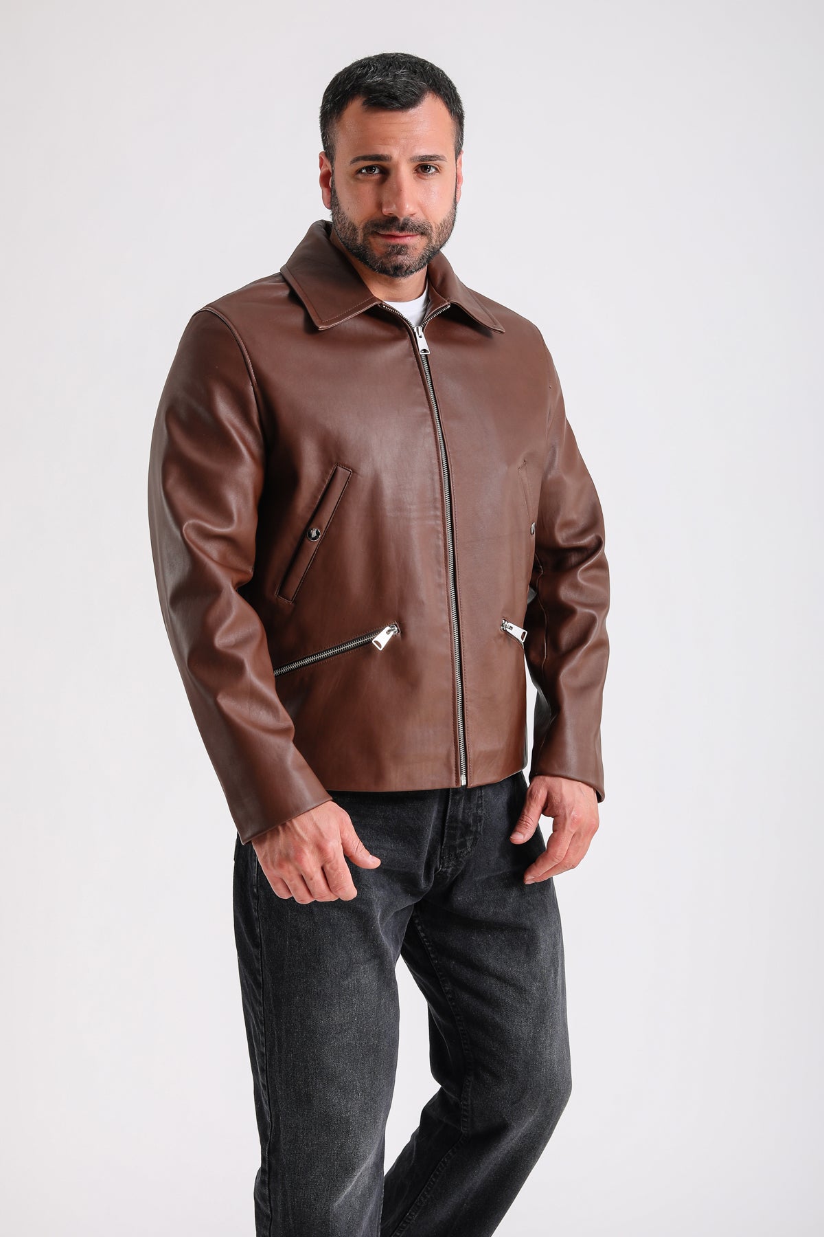 Premium Brown Men's Leather Jacket - Crafted from 100% British Leather